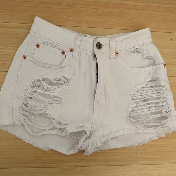 White Distressed Shorts - Picture 1 of 4